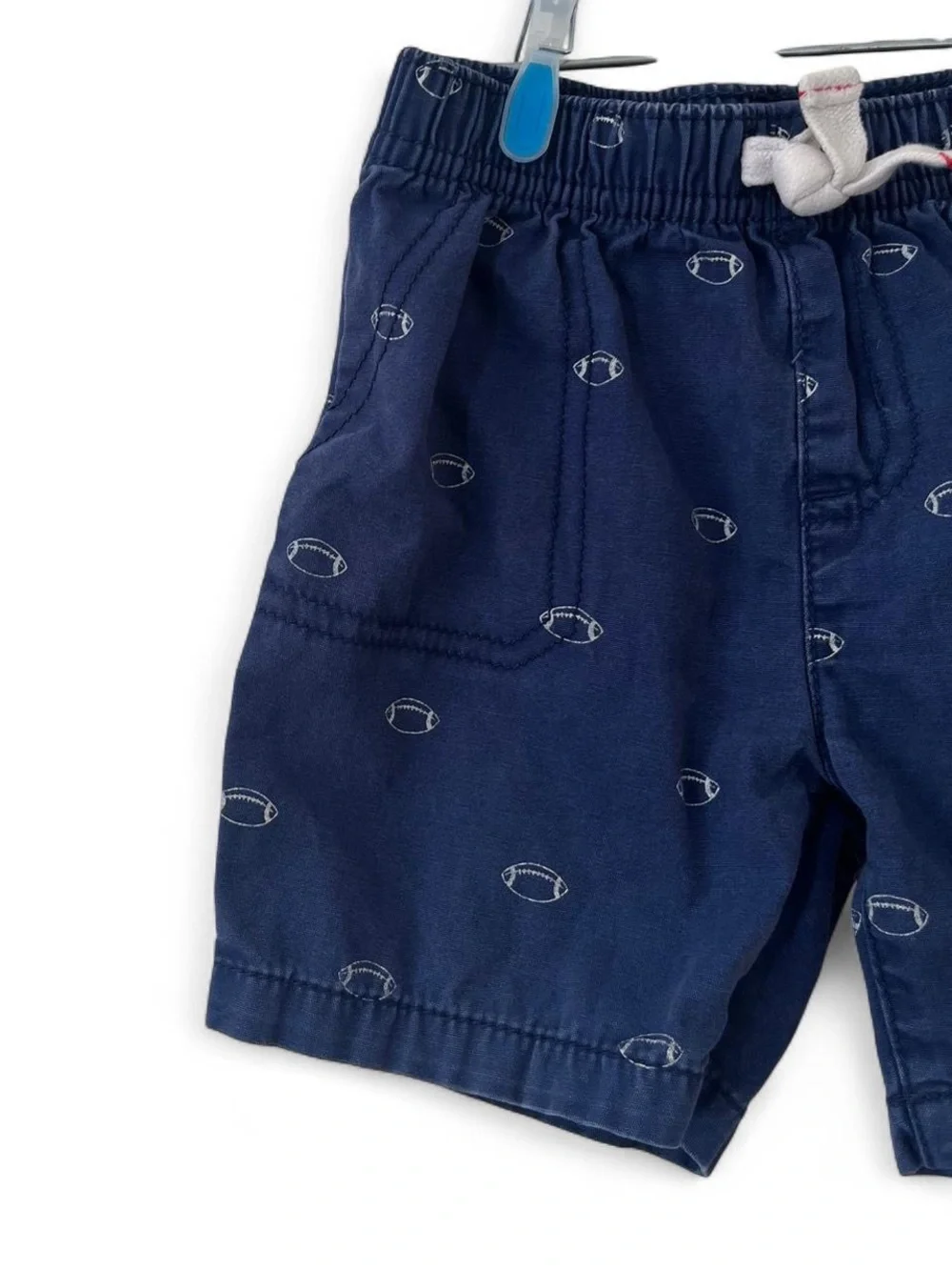 100% Cotton Soft Canvas Carters Poplin Shorts Navy Blue White Football Print GUC
